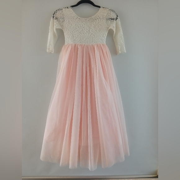 2 bunnies Other - 2Bunnies Lace & Tulle Flower Girl Formal Maxi Dress Cream Pink Size 7-8Y